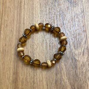 Brown and Silver Beaded Bracelet with Organic Charm